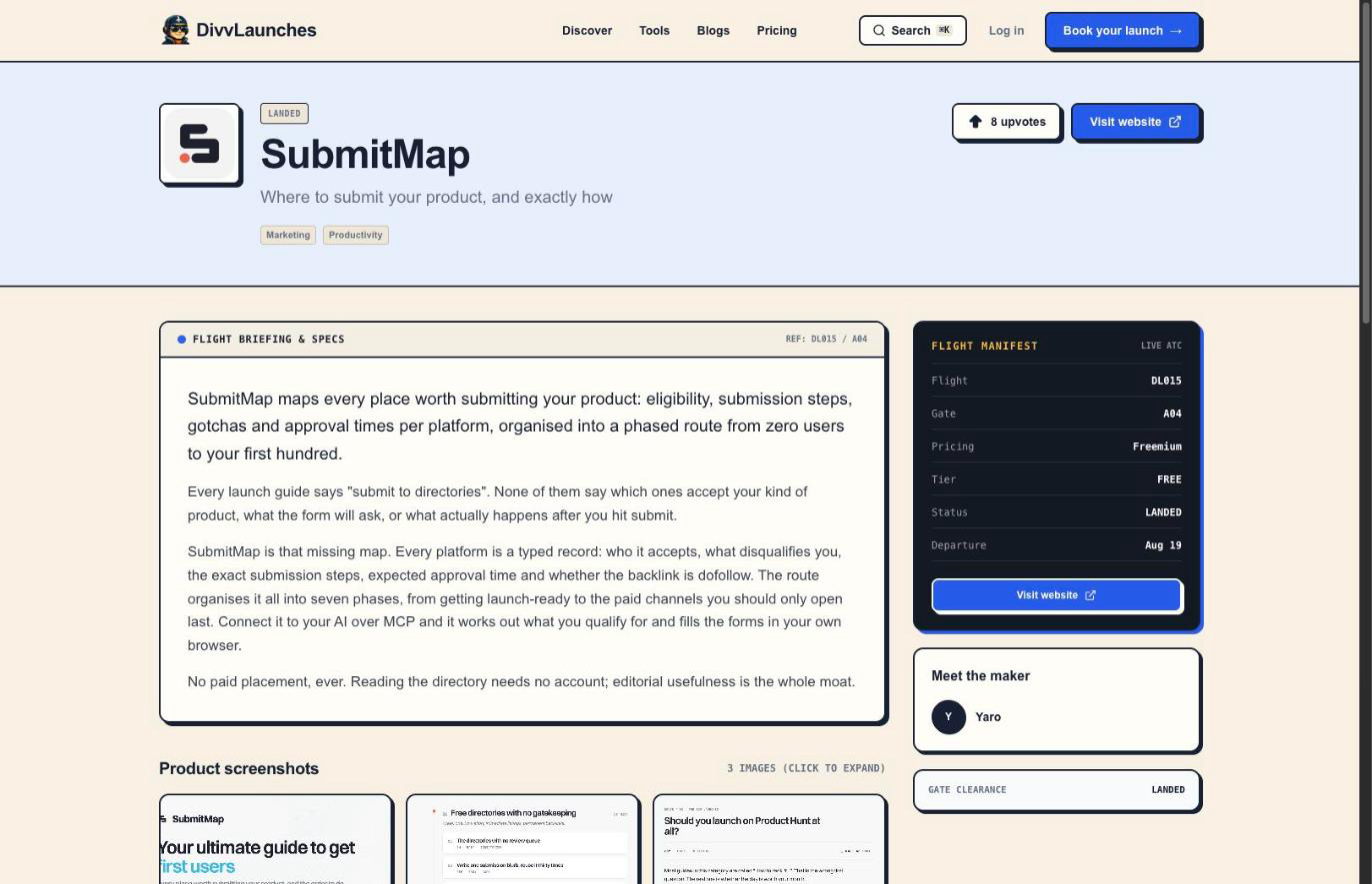 SubmitMap's listing on DivvLaunches